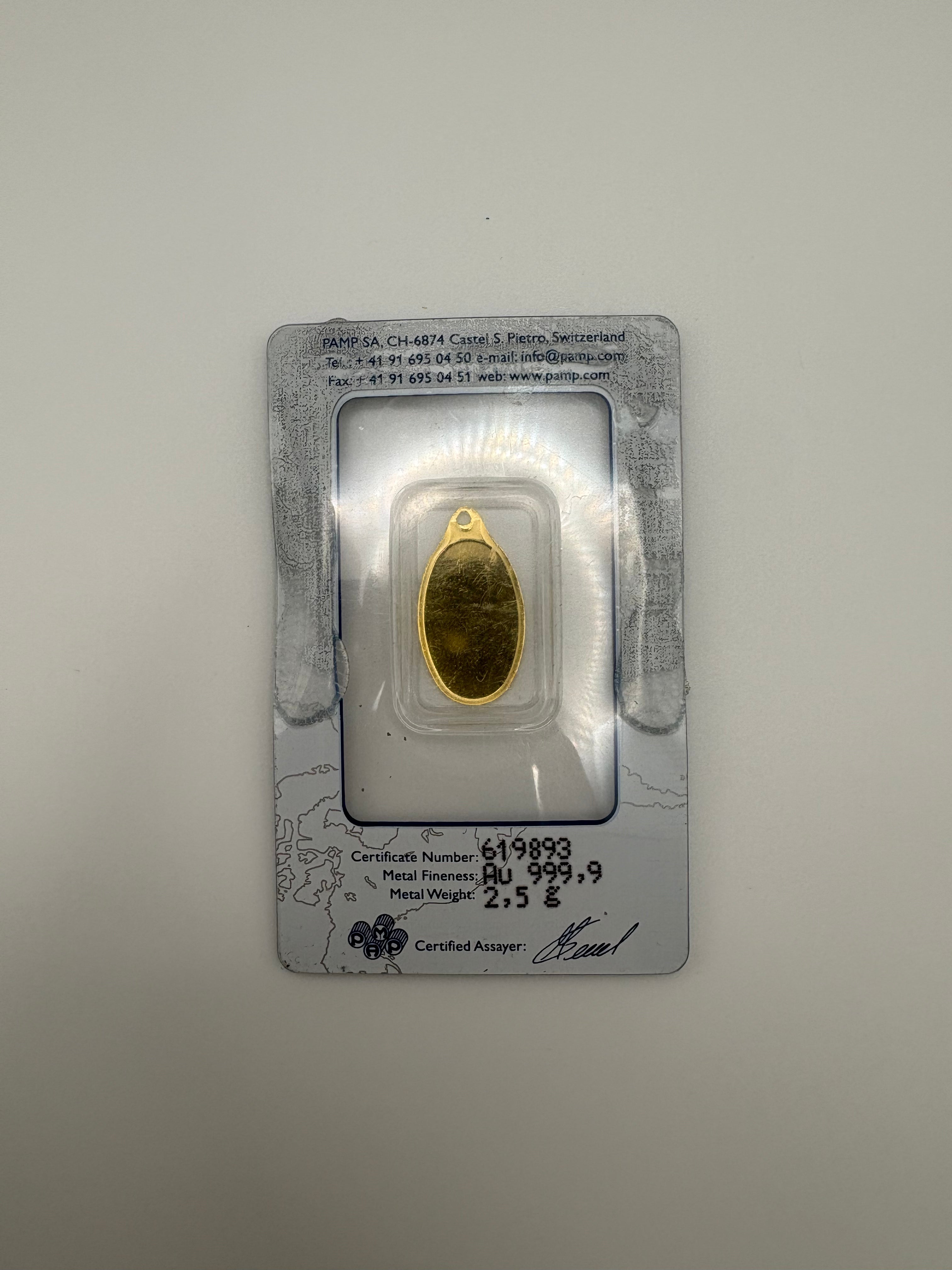 PAMP 2.5g Blank Gold Minted Pendant In Assay