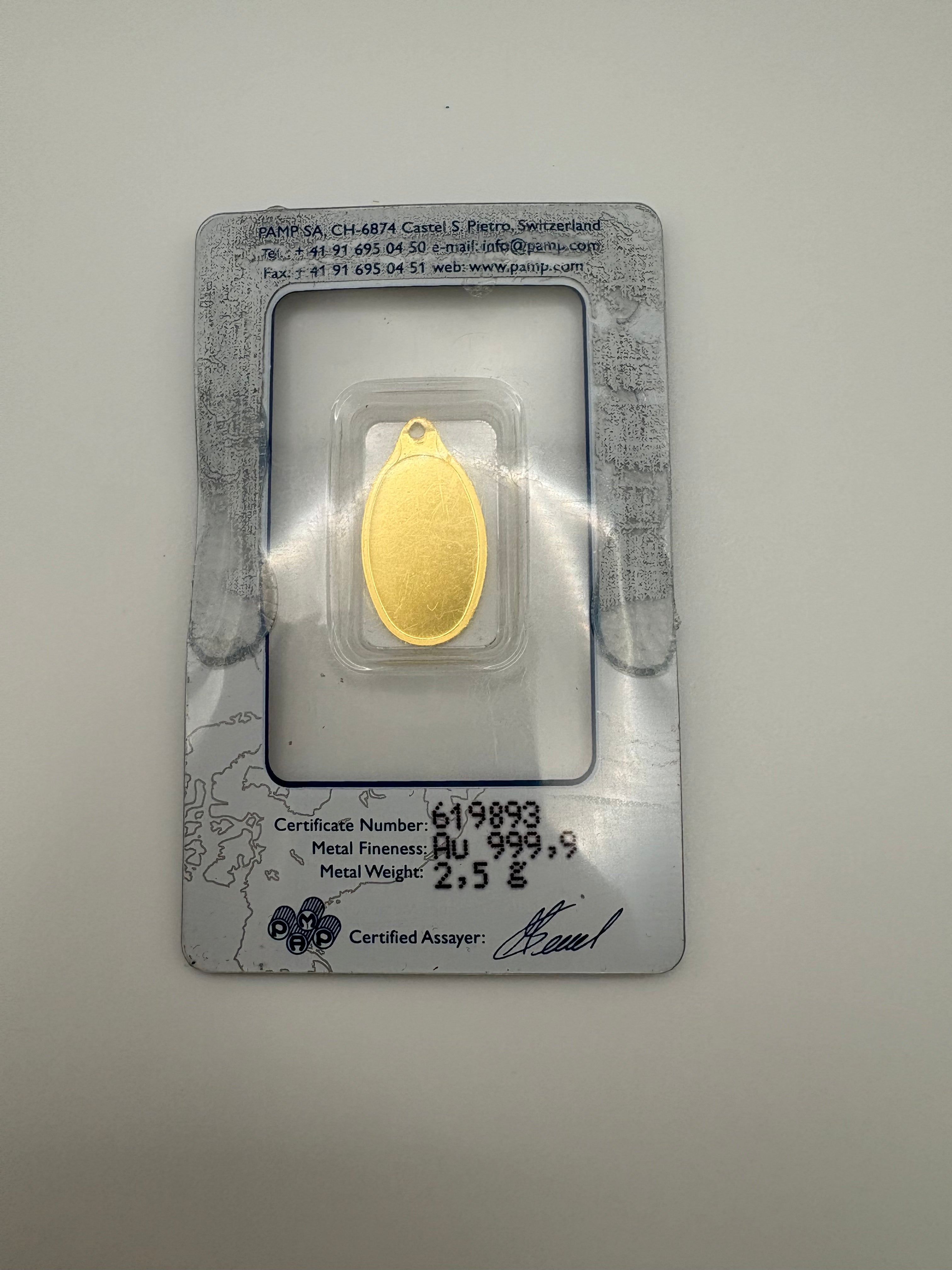 PAMP 2.5g Blank Gold Minted Pendant In Assay
