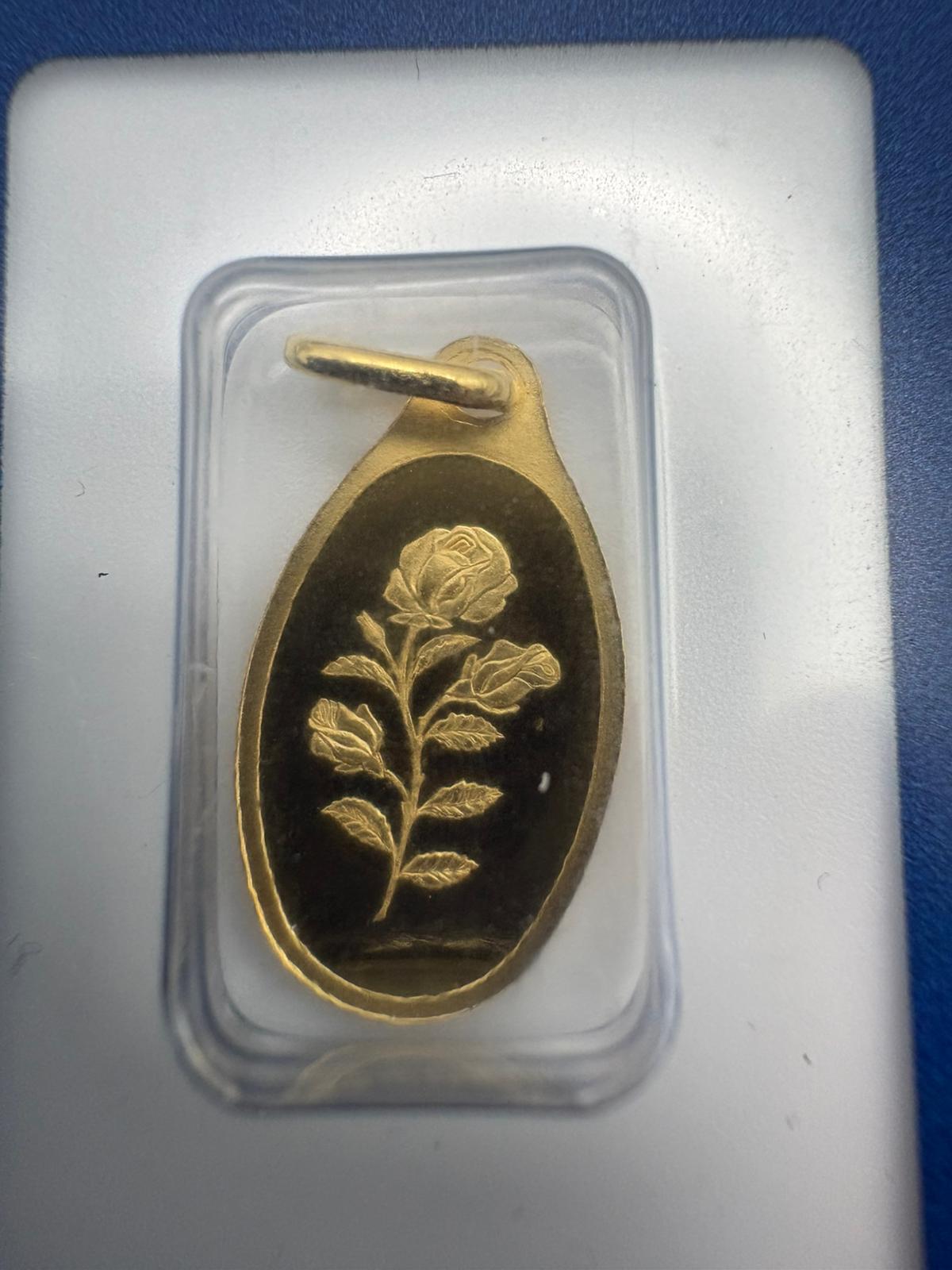 PAMP Suisse 1g Rosa Oval Gold Bar Pendant 24kt .9999 Fine Gold