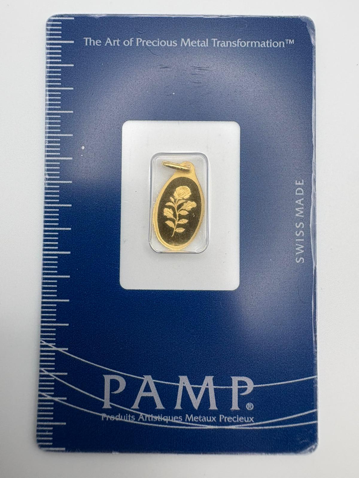 PAMP Suisse 1g Rosa Oval Gold Bar Pendant 24kt .9999 Fine Gold