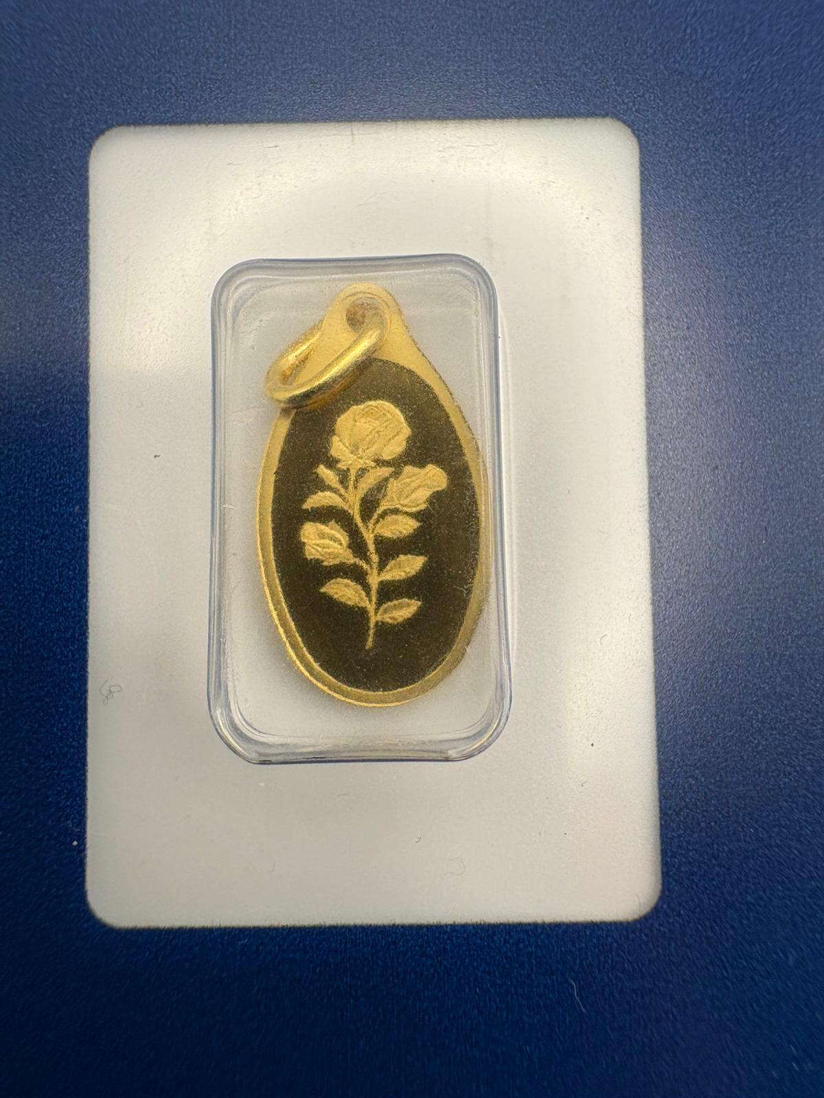 PAMP Suisse 1g Rosa Oval Gold Bar Pendant 24kt .9999 Fine Gold