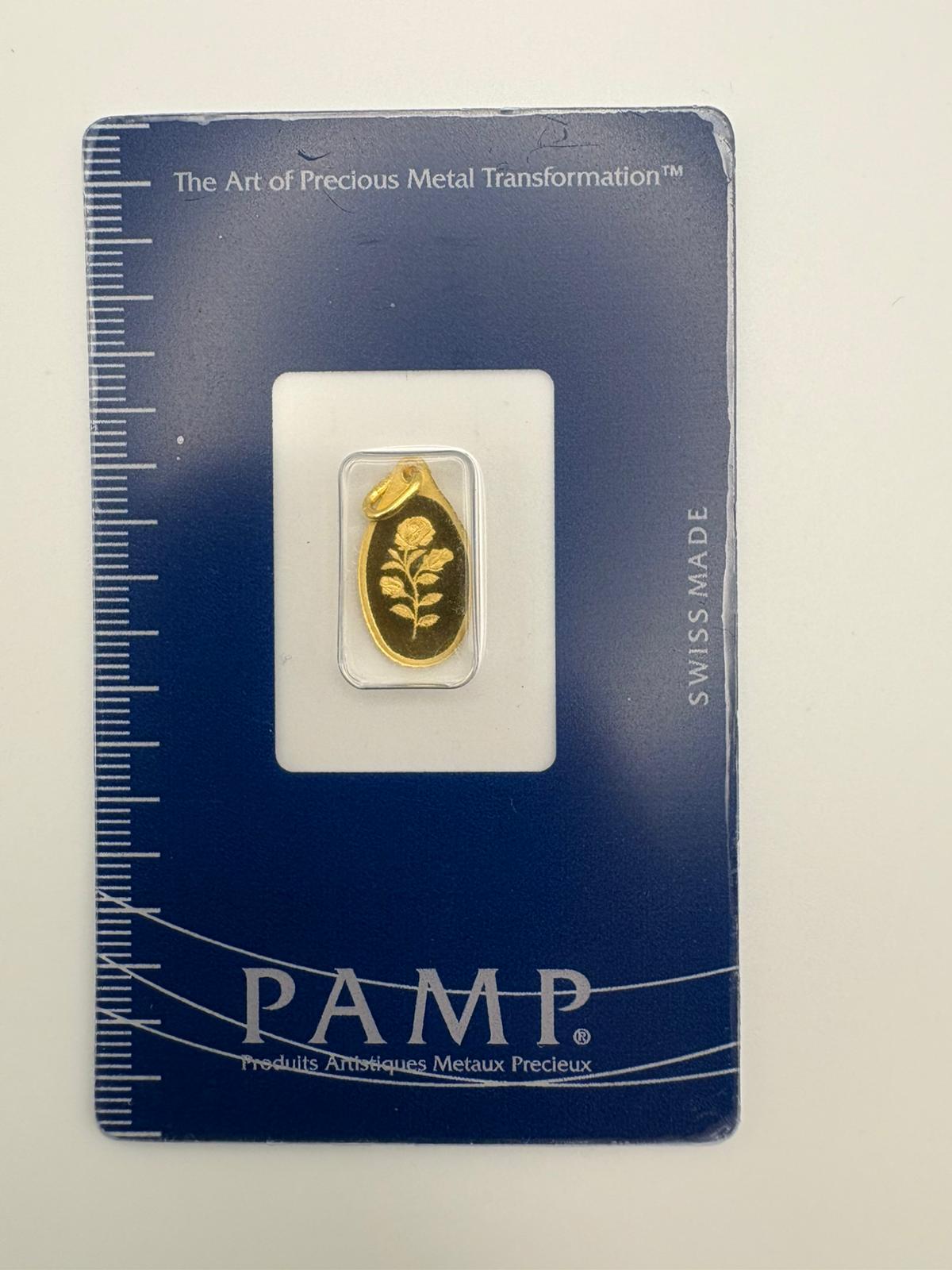 PAMP Suisse 1g Rosa Oval Gold Bar Pendant 24kt .9999 Fine Gold